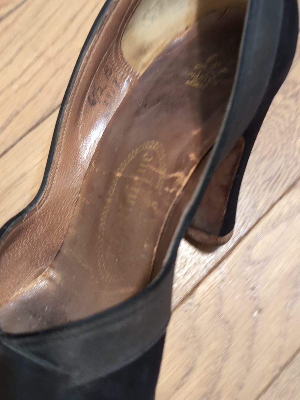 Black Vintage Pumps High Heel Shoes Maralyn Last Peep Toe - Picture 3 of 7